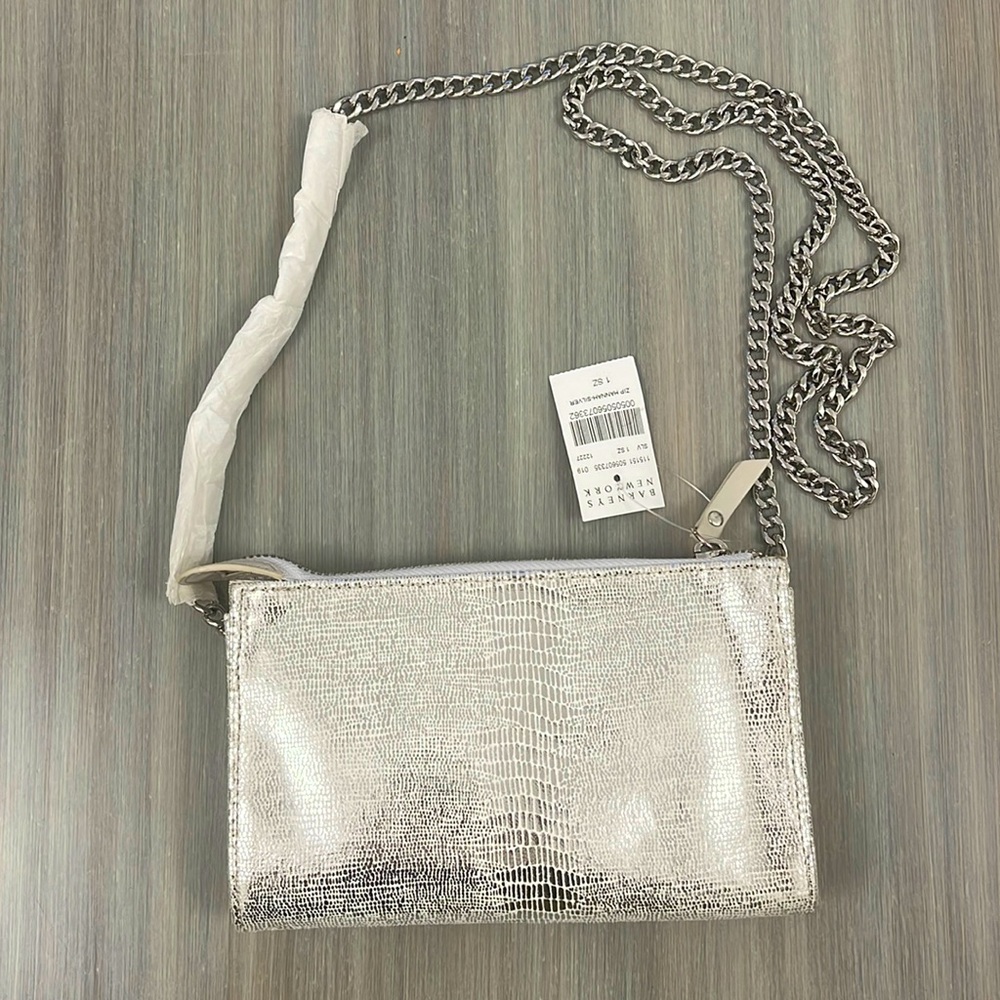Barney’s New York small leather metallic shoulder bag with chain strap